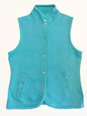 Rafaella Petites Aqua Quilted Mock Neck Snap Front Vest Size P